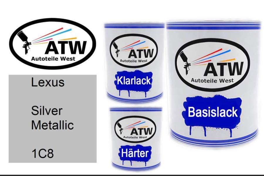 Lexus, Silver Metallic, 1C8: 1L Lackdose + 1L Klarlack + 500ml Härter - Set, von ATW Autoteile West.